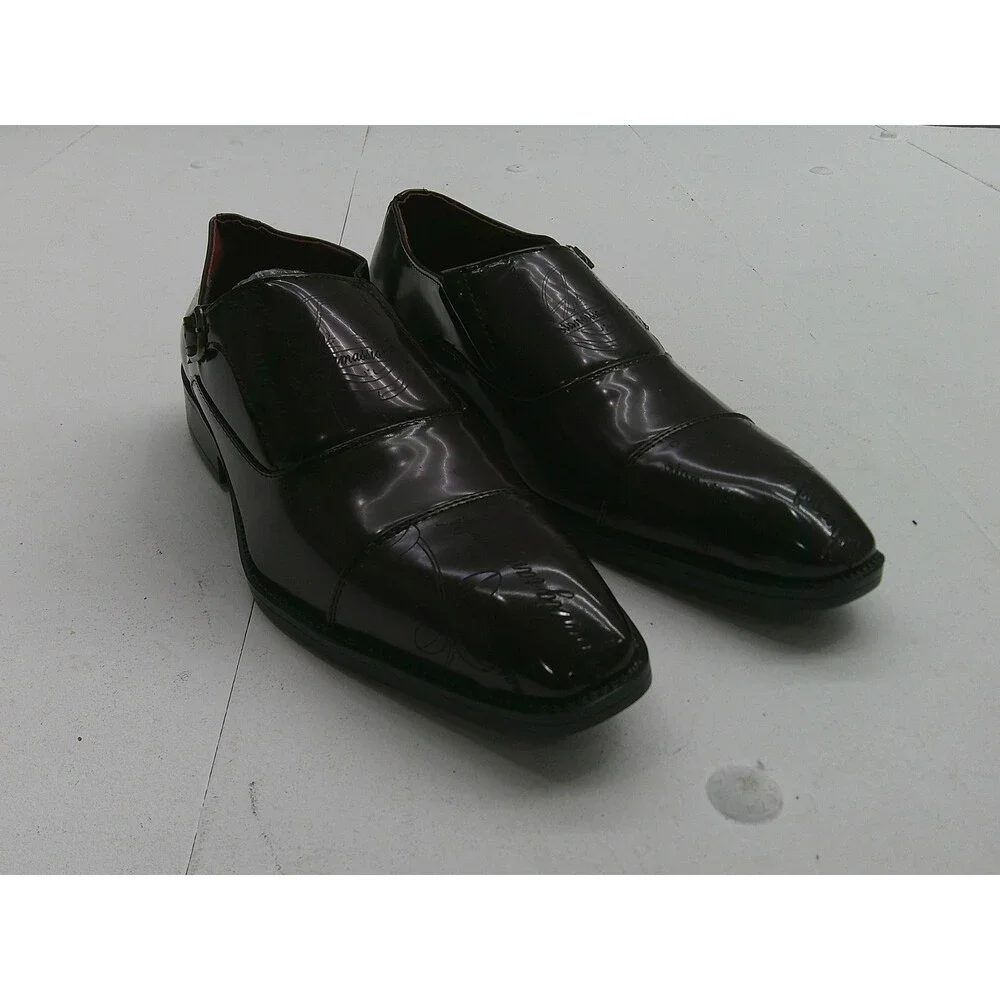 Dress Shoes Mens Size 8 Brown Synthetic Monk Strap Buckle Square Toe Formal